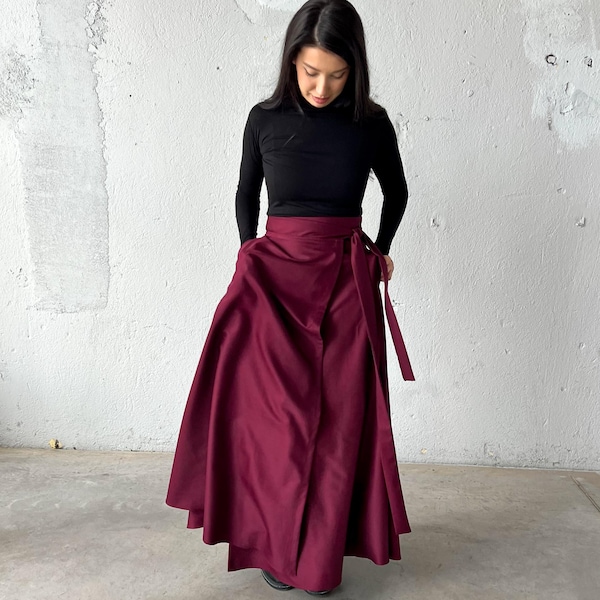 Long Wrap Skirt, Burgundy Maxi Skirt, Circle Skirt, Victorian Skirt, Floor Length Skirt, Wrap Wool  Around Skirt, Boho Maxi Skirt