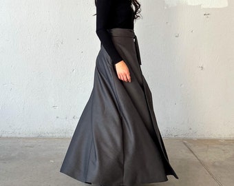 Long Wool Wrap Skirt, Maxi Skirt With Pockets, Floor Length