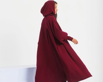 Long Hooded Witch Cloak, Winter Wool Cape Coat, Long Sweater Coat, Goth Plus Size Clothing