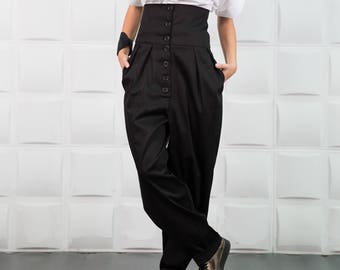 Black Harem Pants, Drop Crotch Pants, High Waist Pants, Loose Pants, Tapered Pants, Plus Size Pants, Black Trousers, Baggy Pants, Suit Pants