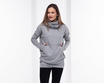 Pull tricoté à col roulé, Top tunique en tricot de laine, Pull d’hiver chaud, Vêtements en laine femmes