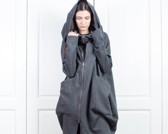 Plus size coat, Asymmetrical Jacket, Oversized hoodie, Loose sweater