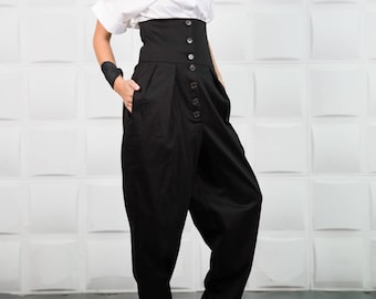 High Waist Pants, Suit Pants, Plus Size Trousers, Harem Pants, Baggy Pants, Tapered Pants, Button Pants, Elegant Pants, Cotton Trousers