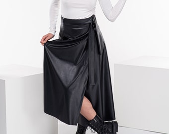 Long Leather Skirt, Wrap High Waisted Skirt, Maxi Gothic Long Leather Skirt, Wrap High Waisted Skirt, Maxi Gothic