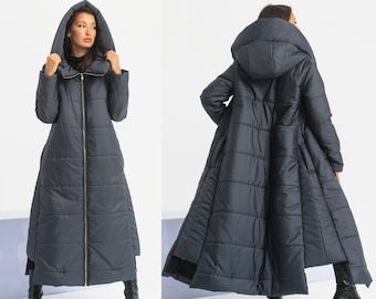 Cappotto invernale da donna, piumino lungo, piumino con cappuccio, cappotto bomber trapuntato