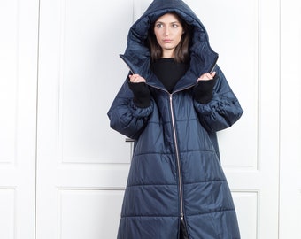 Long Down Coat, Maxi Puffer Jacket, Quilted Cyberpunk Jacket, Bomber Jacket Women