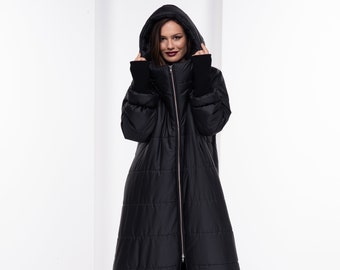 Quilted Down Jacket, Winter Bomber Jacket Women, Cape Coat Women, Oversized Hooded Coat