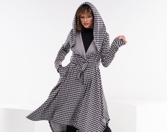 Manteau d’hiver en laine avec capuche, longue cape gothique, cardigan long tricoté, manteau noir femme, cape en laine plus grande taille