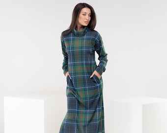 Turtleneck Green Plaid Dress, Long Sweater Dress With Pockets, Wool Jumper Dress, Warm Autumn Dress, Avant Garde Dress, Capsule Slow Fashion - Etsy Turtleneck Green Plaid Dress, Long Sweater Dress With Pockets, Wool Jumper Dress, Warm Autumn Dress, Avant Garde Dress, Capsule Slow Fashion - Etsy