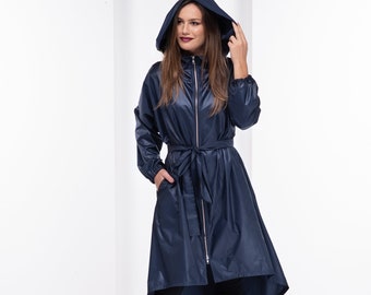 Veste de pluie gothique, Imperméable long pour femme, Manteau asymétrique à capuche, Vêtements gothiques avant-gardistes