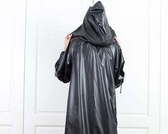 Black Raincoat Women, Cyberpunk Rain Jacket, Hooded Cape Coat, Women Trench Coat