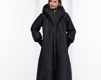 Abrigo de invierno de talla grande, chaqueta de plumón puffer, maxi abrigo de gran tamaño, abrigo largo de invierno, ropa de vanguardia para mujeres