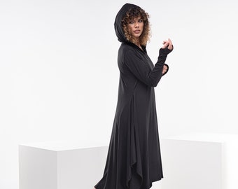 Vestido Asimétrico Negro, Vestido Extravagante, Vestido Kaftan, Vestido Plus Size, Vestido Túnica Negra, Vestido Suelto, Vestido Maxi Túnica, Steampunk