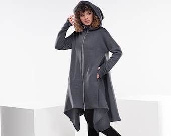 Giacca cyberpunk con cappuccio, felpa con cappuccio gotica oversize, cappotto gotico asimmetrico, abbigliamento cosplay cyberpunk