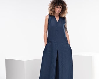 Palazzo Linen Jumpsuit, Harem Jumpsuit Women, Linen Overalls, Boho Summer Jumpsuit, Linen Romper Women