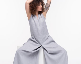 Ropa de lino de talla grande para mujer, mono de lino de pierna ancha, mono harén