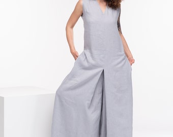 Linen Jumpsuit Women, Linen Palazzo Jumpsuit, Wide Leg Jumpsuit, Linen Clothing for Women, Overalls Women, Plus Size Linen Jumpsuit