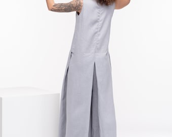 Leinen Jumpsuit Frauen, Leinen Palazzo Jumpsuit, Overall mit weitem Bein, Leinen Kleidung für Frauen