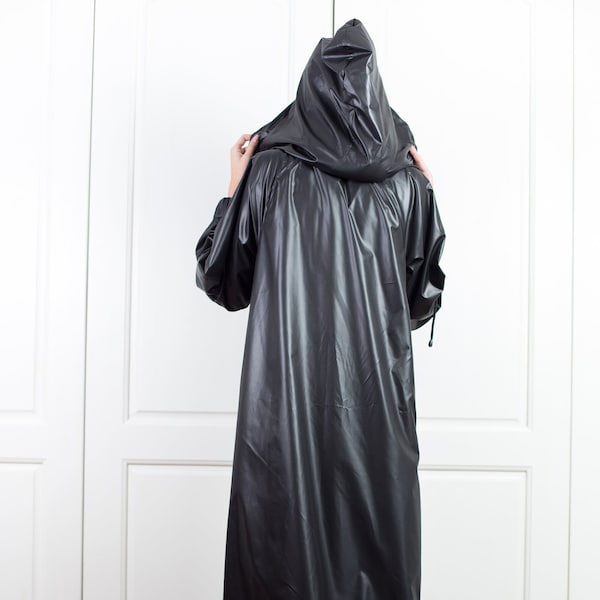 Black Raincoat Women, Cyberpunk Rain Jacket, Hooded Cape Coat, Women Trench Coat