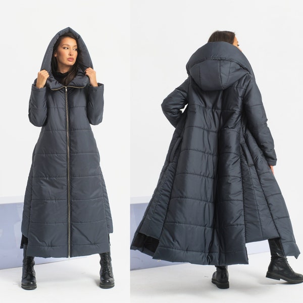 Cappotto invernale da donna, piumino lungo, piumino con cappuccio, cappotto bomber trapuntato