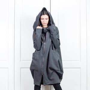 Oversized Hoodie, Cyberpunk Hoodie, Asymmetrical Cotton Coat, Cyberpunk Clothing for Women image 4