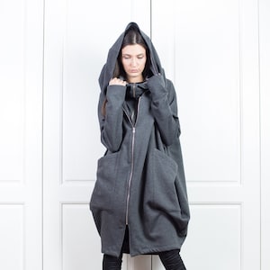 Plus size coat, Asymmetrical Jacket, Oversized hoodie, Loose sweater