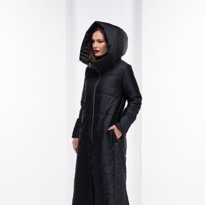 Black Puffer Jacket, Winter Cyberpunk Jacket, Long Hooded Coat Women, Gothic Clothing