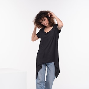 Black Cotton Top, Asymmetrical Shirt, Plus Suze Tunic, Futuristic Clothing