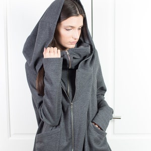 Oversized Hoodie, Cyberpunk Hoodie, Asymmetrical Cotton Coat, Cyberpunk Clothing for Women image 1