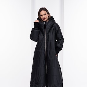 Cyberpunk Puffer Jacket, Quilted Down Coat, Goth Hooded Coat, Long Plus Size Coat