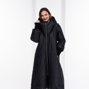 Extra long padded coat with hood discount