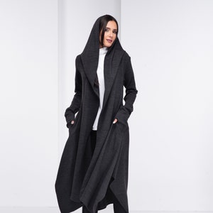 Cyberpunk Clothing Women, Gray Cardigan Coat, Long Sweater Coat, Hooded Wool Cape