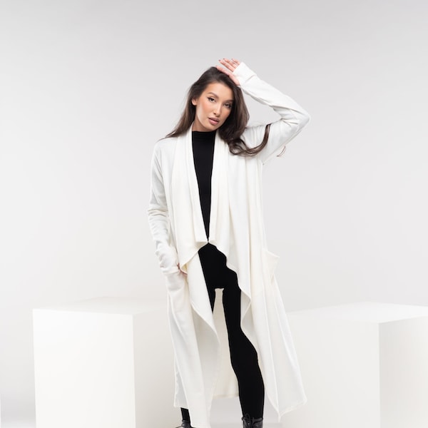 Asymmetrical Open Cardigan, Wool Wedding Cape Coat, Swing Sweater Cloak, Long Winter Knitted Coat, Sustainable Capsule Wardrobe