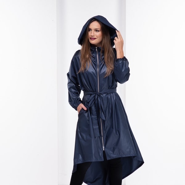 Veste de pluie gothique, Imperméable long pour femme, Manteau asymétrique à capuche, Vêtements gothiques avant-gardistes