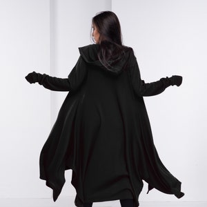 Long Witch Cloak, Knitted Fantasy Cloak, Wool Womens Cape, Boho Plus Size Hoodie, Goth Fall Clothing