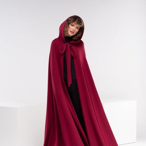 Medieval Red Cloak, Long Plus Size Cape, Wool Witch Cloak, Witchy Clothing, Hooded Winter Cape, Fantasy Elven Cloak