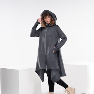 Hooded Cyberpunk Jacket, Oversized Gothic Hoodie, Asymmetrical Gothic Coat, Cyberpunk Cosplay Clothing