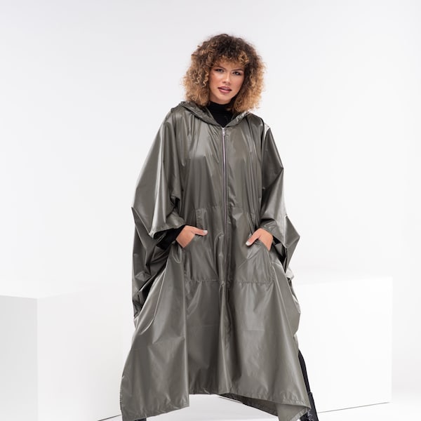 Regen Cyberpunk jas, asymmetrische oversized regenjas, Goth Cape jas met capuchon, dames winterjas