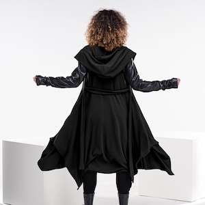 Wool Witch Cloak, Black Cape Coat, Knit Boyfriend Cardigan, Long Gothic Cape, Goth Futuristic Clothing