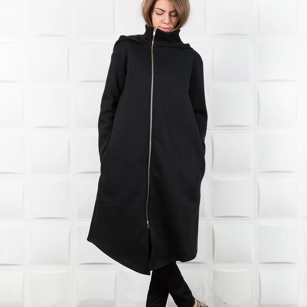 Kapmantel, asymmetrische jas, zwarte lange jas, lange winterjas, plus size jas, katoenen jas, lange jas, streetwear jas, losse jas