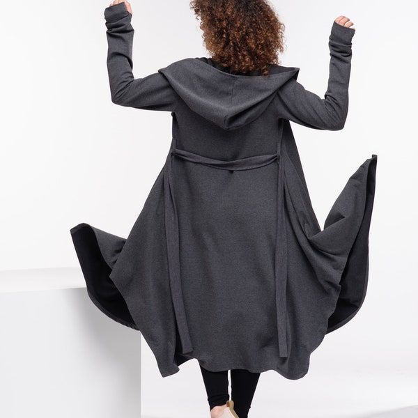 Cyberpunk Gothic Hoodie, Long Cape Coat Women, Cotton Asymmetrical Coat