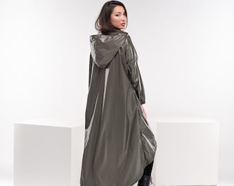 Plus Size Rain Cape, Rain Poncho Women, Hooded Raincoat, Plus Size Goth Jacket, Futuristic Clothing