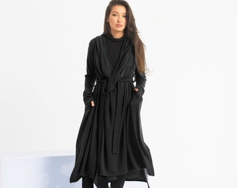 Black Winter Cloak, Gothic Cosplay Cape Coat, Wool Witch Cloak, Long Hooded Cardigan