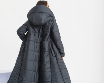 Cyberpunk Puffer Jacket, Maxi Winter Coat, Long Quilted Jacket, Goth Futuristic Clothing