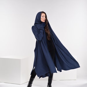 Hooded Winter Cardigan, Asymmetrical Cyberpunk Cloak, Knitted Sweater Coat, Wool Gothic Cloak