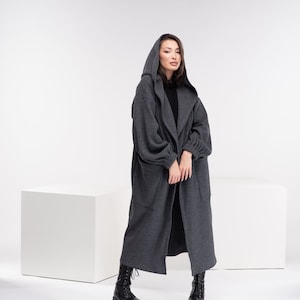 Oversized Cable Knit Cardigan, Plus Size Long Sweater Coat, Hooded Wool Cape Coat, Grunge Clothing