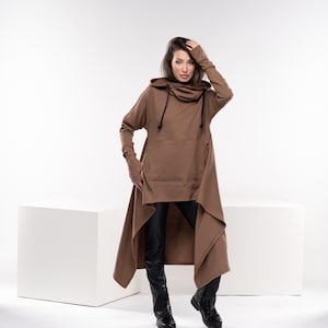 Oversized Asymmetrical Sweater, Warm Sweater Knit Fabric, Turtleneck Sweater,  Plus Size Knit Tunic, Hooded Wool Cardigan