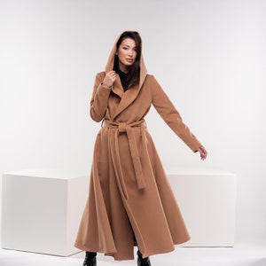 Kamel Wollmantel, Prinzessin Mantel, Swing Trenchcoat, Langer Wollmantel, Elven Kleidung