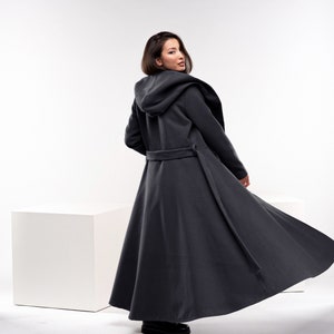 Gray Wool Princess coat, Winter Swing Coat, Wool Steampunk Coat, Hooded Gothic Jacket, Long Trench Coat, Plus Size Womens Clothing image 1