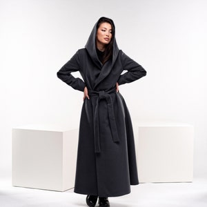 Gray Wool Princess coat, Winter Swing Coat, Wool Steampunk Coat, Hooded Gothic Jacket, Long Trench Coat, Plus Size Womens Clothing image 4